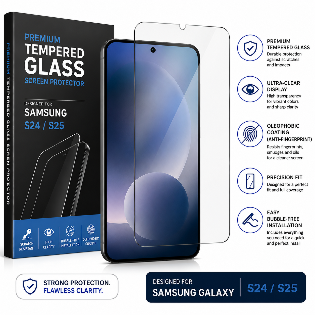 Samsung Galaxy S24 / S25 Tempered Glass - Premium