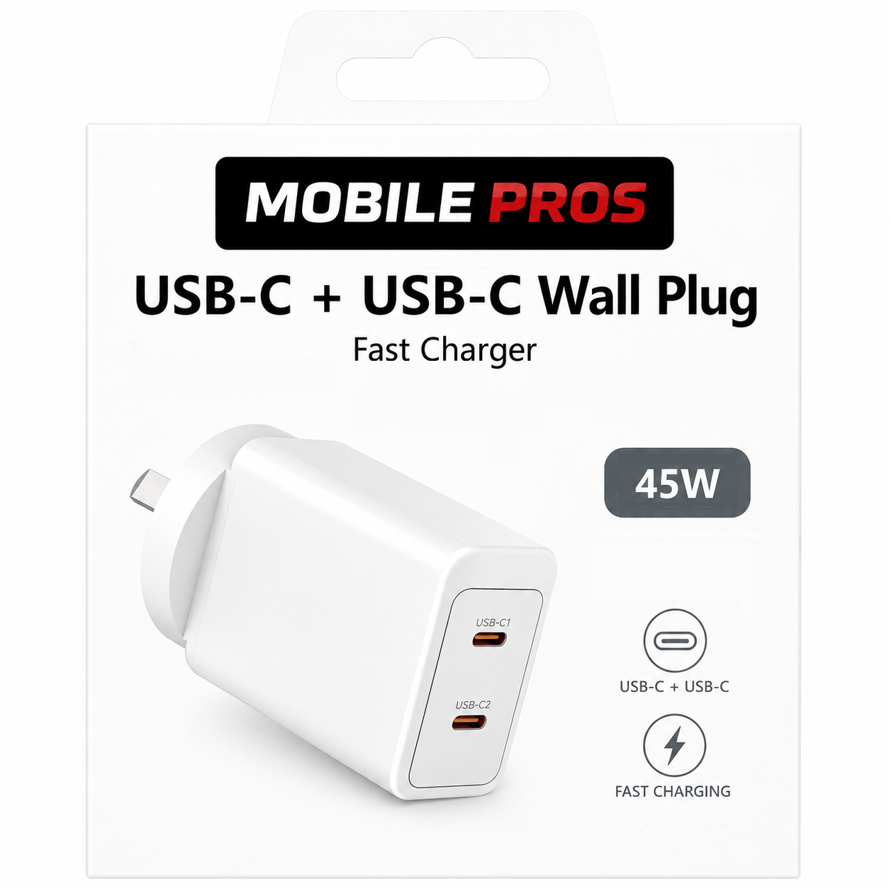 Dual USB C + C Wall Plug 45W