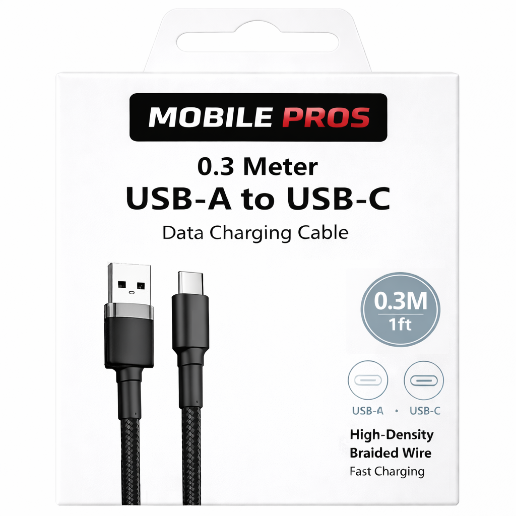 Heavy Duty Braided USB-A to USB-C Cable - 0.30 Meter