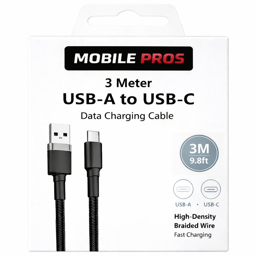 Heavy Duty Braided USB-A to USB-C Cable - 3 Meter