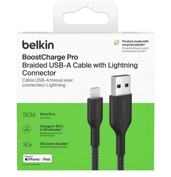 Belkin Braided USB-A to Lightning Cable - 0.15 Meter
