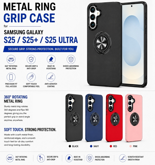 Samsung S25 / S25+ / S25 Ultra - Metal Ring Grip Protective Case