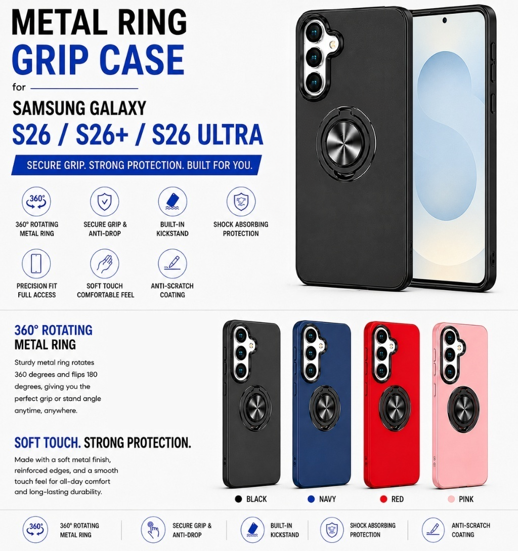 Samsung S26 / S26+ / S26 Ultra - Metal Ring Grip Protective Case