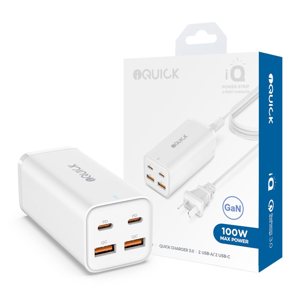 iQuick 100W 2x USB-A / 2x USB-C 4-Port Charger Power Block - White